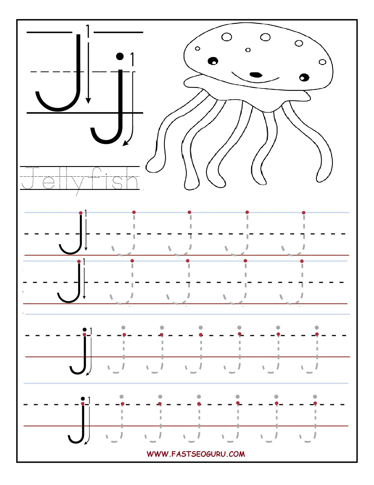 Printable letter J tracing worksheets for preschool